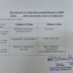 II PUC First Quarterly Test October 2020 Time Table